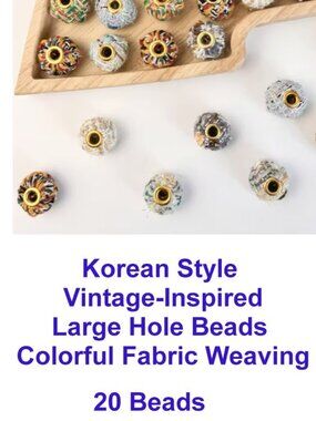 Korean Style  Vintage-Inspired Large Hole Beads  Colorful Fabric Weaving 20 Bead